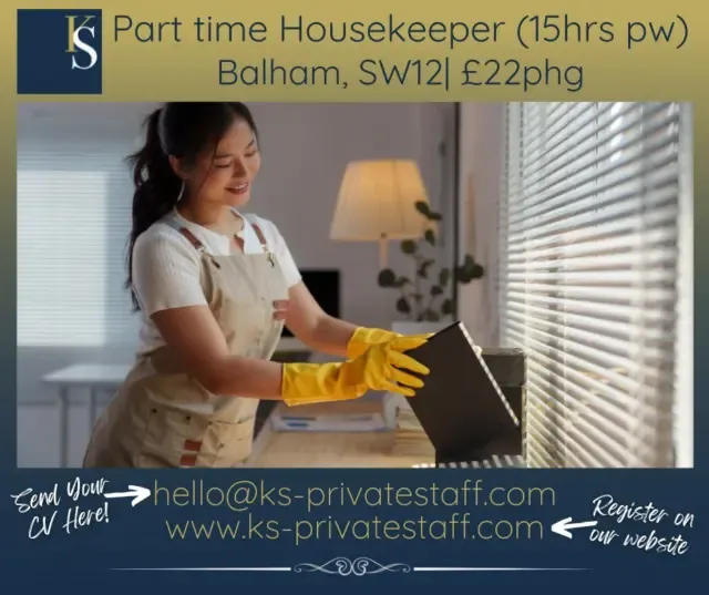 ⭐ ️Part time Housekeeper (15hrs pw)
⭐ ️Balham, SW12
⭐ ️£22phgA lovely family of four, with two adults and two young children aged 8 months and 3 years, is looking for an experienced and reliable part time housekeeper to join their household from October.The position is Monday to Friday, 3 hours each morning from 9am, with an early start at 6:30am on Friday mornings to assist with putting the bins out. The housekeeper will be responsible for all general housekeeping duties, including cleaning, laundry, ironing, changing bed linen and maintaining the household to a high standard.A nanny is employed however ad hoc babysitting may also be required and will be agreed in advance.The ideal candidate will be child friendly, warm, trustworthy and well organised. There are no pets in the household.The salary is £22 gross per hour with an October start.Find out more about this opportunity (and others) by following the link in our bio, or copy this link:
https://linktr.ee/katherineshieldsprivatestaff/#HousekeeperJobs
#HouseholdManagement
#DomesticStaff
#PrivateStaff
#PrivateHouseholdStaff
#LondonJobs